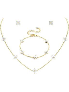 Dainty Silver & Gold Jewelry Set for Women - Perfect Gift for Weddings & Prom